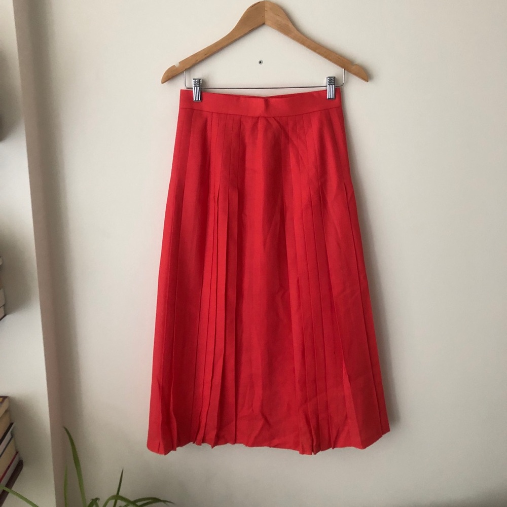 Vintage Coral Color Pleated Wool Skirt